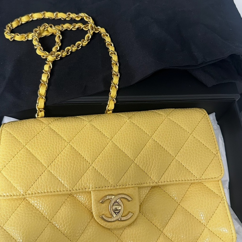 CHANEL Quilted Flap Shoulder Bag in Yellow with Gold Hardware - Picture 7 of 7
